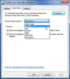 shut down komputer hanya dengan sekali klik di tombol tersebut Trik Mengubah Tombol Default Power Button pada Windows 7