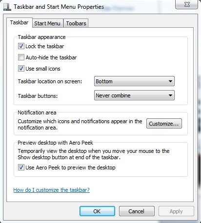 mempunyai taskbar gres yang hanya menampilkan icon dari aktivitas Trik Mengubah Tombol Taskbar di Windows 7 Menjadi Pendek dan Menampilkan Teks