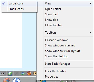 di Taskbar yang muncul sebelumnya di Windows XP dan Vista Trik Menampilkan Shortcut Toolbar “Quick Launch”, “Show Desktop”, dan Switch Windows” di Windows 7